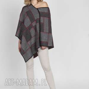 swetry lekkie poncho, swe174 szary/koralowy mkm, sweter, modne, geometryczne