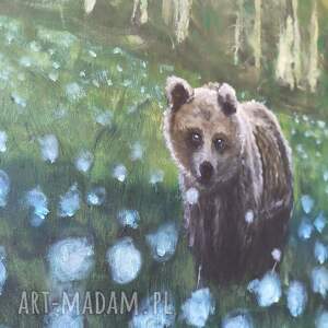 obraz 60x80 las natura łąka pejzaż dekoracja nowoczesny niedźwiedź mgła moc