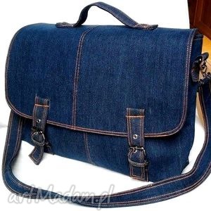 teczka z jeansu na laptopa vintage torba recykling