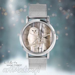 zegarki zegarek, bransoletka - biała sowa magic forest grafika, prezent