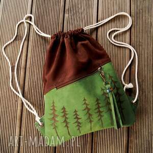 plecak worek skóra naturalna zamszowa zieleń brąz choineczki, pod