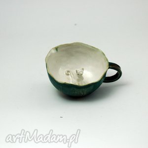 handmade ceramika ceramiczna duża filiżanka kubek z figurką kota