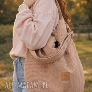 sztruksowa torba worek mocha mousse na ramię