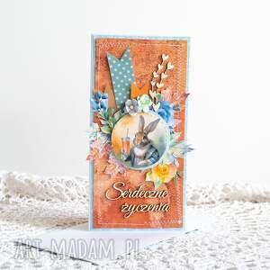 handmade scrapbooking kartki kartka uniwersalna - serdeczne życzenia (z króliczkiem