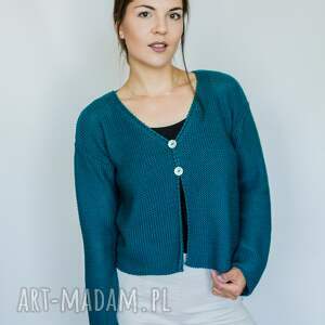 basic kardigan w kolorze turkusowym minimalistyczny, uniwersalny, luźny sweter
