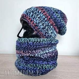 zimowy kolorowy wykonany ręcznie na szydełku, komin