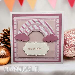handmade scrapbooking kartki kartka na baby shower różowa tęcza