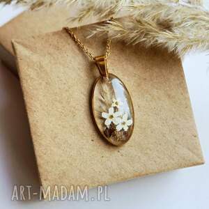 wisiorek naszyjnik z białymi niezapominajkami biżuteria na prezent