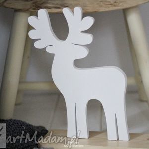 renifer 26cm, biały, drewniany dzieci, świąteczna, dekoracja