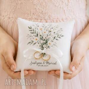personalizowana poduszka na obrączki z polnymi kwiatami 14x14 cm, dekoracje