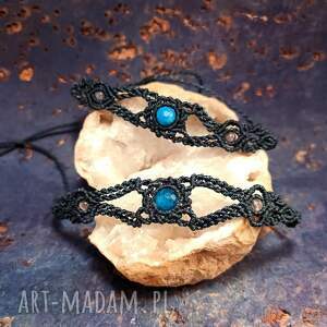 pulsar apatyt i agat w makramie komplet pleciony choker bransoletka, kamienie
