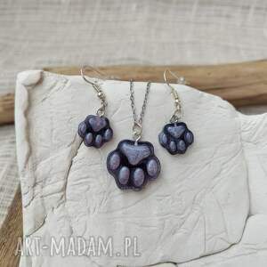 Prezent Fioletowa Łapka - komplet biżuterii z motywem psiej łapy