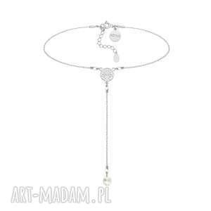 handmade naszyjniki srebrny łańcuszkowy choker z rozetką i kryształem