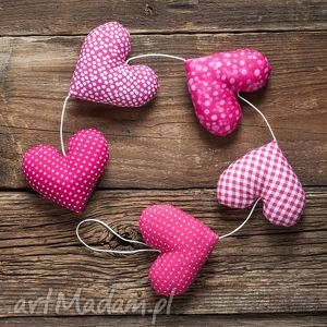handmade dekoracje sercowa różowa girlanda, 5 serc