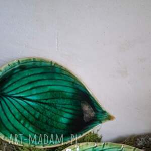 zestaw dwóch talerzy ceramicznych - funkjaste na biżuterię, funkia, liście