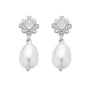 srebrne kolczyki z perłami swarovski crystal, rozetki, sztyfty, eleganckie