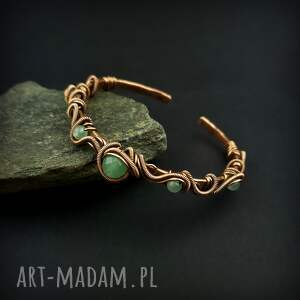 Miedziana bransoleta mankietowa z awenturynem handmade