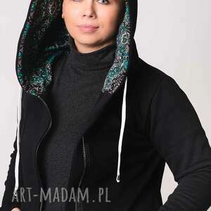 bluza damska rozpinana na zamek czarna wzór - TrzyForU