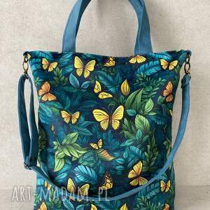 torba na ramię xxl - print motyle hobo, wegańska, liście