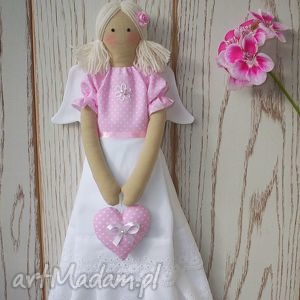 aniołek anioł lalka róż - biel tilda na roczek urodziny ivagrazia