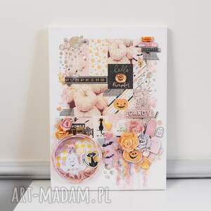 obraz mix - mediowy sweet halloween, kwiaty duch ścianę, dynie kot