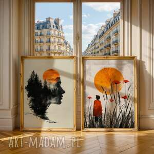 zestaw plakatów 2x 40x50 cm kobieta i maki set221 dekoracje boho portret