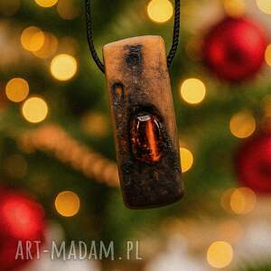 minimalistyczny wisiorek z bursztynem - kropla bursztynu brzoza, biżuteria