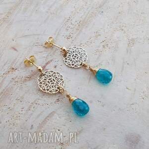 ażurowe kolczyki z morskim kwarcem, biżuteria ze stali, romantyczne na lato