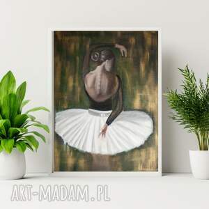 wydruk balerina gold 1, obraz do salonu, abstrakcyjny wnętrze, dekoracje
