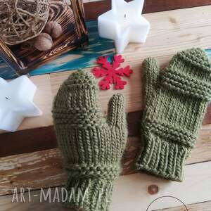 rękawiczki wełniane śnieżynki - oliwkowe, prezent, pure wool prezent dla niej