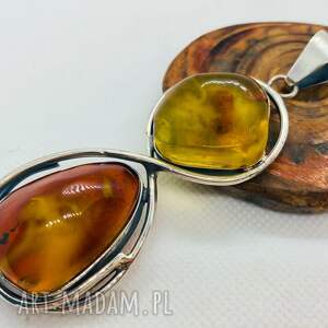 handmade wisiorki damski wisior z dwoma bursztynami srebro 925