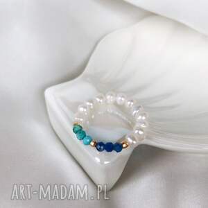 pierścionek - turkus, lapis lazuli, perły, kamienie