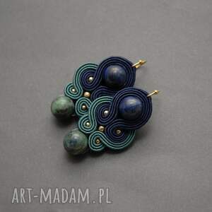 kolorowe klipsy sutasz z chryzokolą, sznurek, eleganckie, wyjściowe