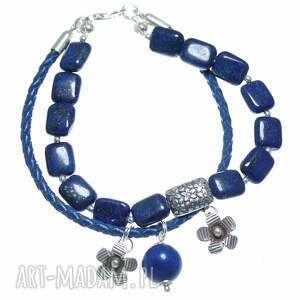 lapis flower charms, bransoleta, rzemień, zawieszki kwiaty, skóra