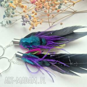 Kolczyki pióra boho kolorowe lekkie wykonane w pojedynczym egzemplarzu
