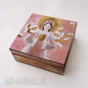 anioł z serduszkiem 3 różowy szkatułka, dom pudełko, prezent