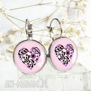romantyczne kolczyki różowe serduszka serce biżuteria z serduszkami, romantyczny