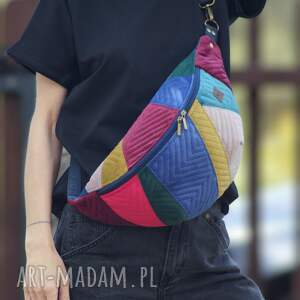 patchworkowa welurowa nerka xxl, mini plecak nerkoplecak pluszowa saszetka