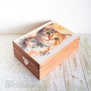pojemne pudełko - kotek w chustce kicia drewniane, pokój dziecka dla niej