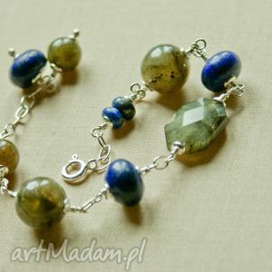 handmade bransoletka z labradorytu, lapis lazuli i srebra