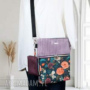 sztruksowa fiolet, listonoszka, sztruks, kwiaty