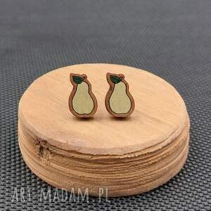 Kolczyki drewniane gruszka, pear, owoce, wakacje, lato