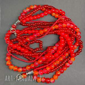 Prezent Naszyjnik Wielokolorowy Czerwone Korale Boho Biżuteria Długie