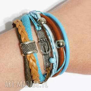 Prezent Bransoletka - Błękitna, karmelowa - rzemienie