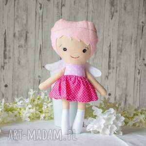 handmade lalki aniołek kolorowy 34 cm - wersja różowa