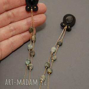 kolczyki sutasz z onyksami i turkusami, sznurek, eleganckie