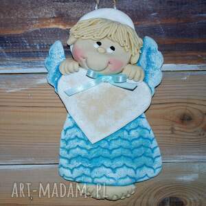 dla kacperka - aniołek z masy solnej, prezent, dekoracja, aniołki serce