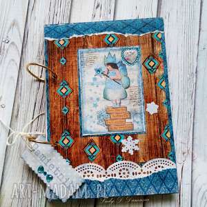 stylowy pamiętnik / niebieskie gwiazdy, motyl zima, koronki, prezent