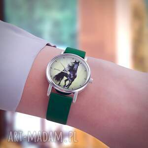 zegarki zegarek mały - czarny koń, malowany silikonowy, zielony, dziecięcy