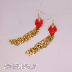 kolczyki serca, serduszka czerwone z frędzelkami